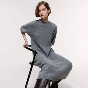 (B2) ZARA NWT Gray Wool Blend Knit Midi Dress | Oversized Chic Sweater Dress S